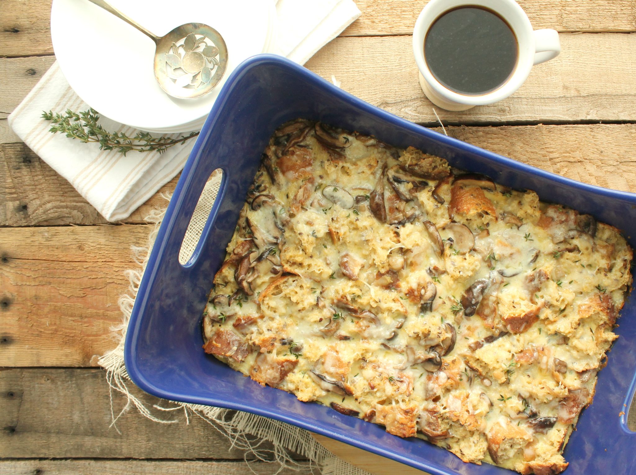 Cheddar and Mushroom Breakfast Strata