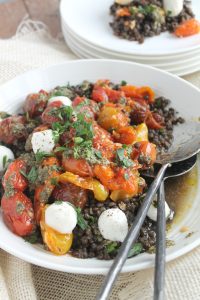 Black Lentils with Roasted Tomatoes, Mozzarella and Pesto via JennySheaRawn.com