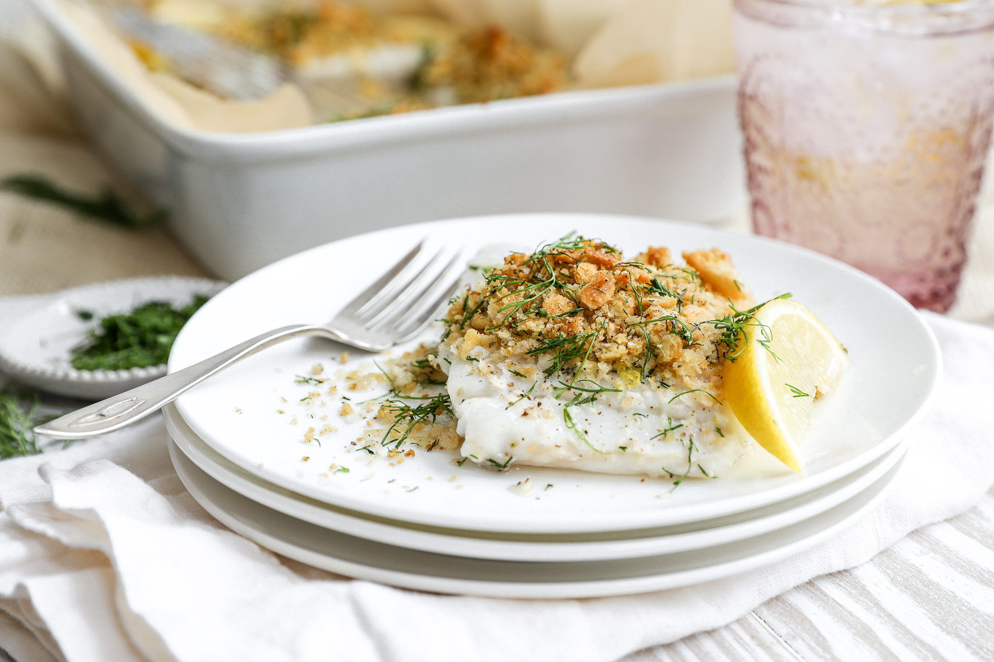 Cracker Crusted Baked Cod | My Cape Cod Kitchen A side image of a piece of cracker crusted baked cod