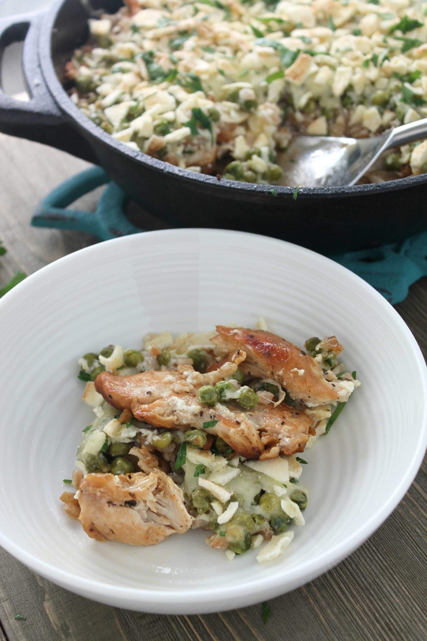 Cheesy Chicken and Pea Skillet Cheesy Chicken and Pea Skillet