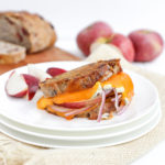 Grilled cheese and apple sandwich on a plate with apple slices