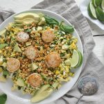 Seared Scallops with Corn, Avocado and Herb Salad via JennySheaRawn.com